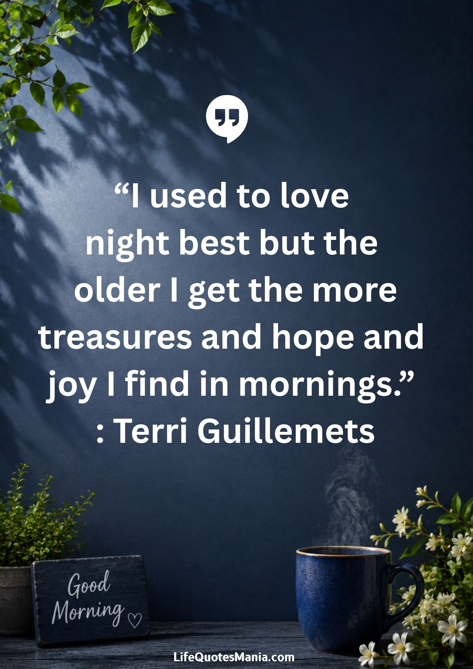 Good morning quotes and images - “I used to love night best but the older I get the more treasures and hope and joy I find in mornings.” : Terri Guillemets