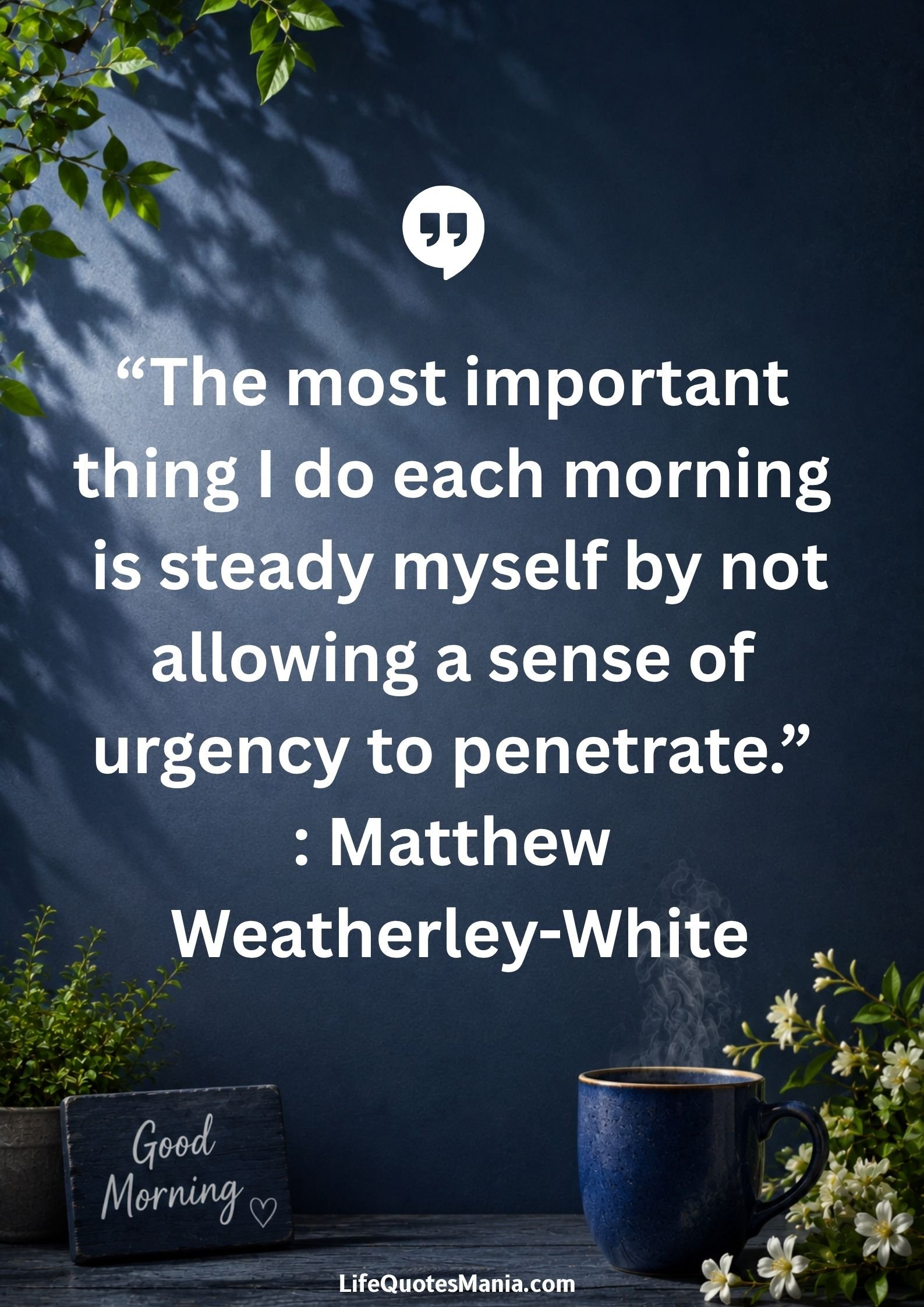 Good morning quotes and images - “The most important thing I do each morning is steady myself by not allowing a sense of urgency to penetrate.” : Matthew Weatherley-White