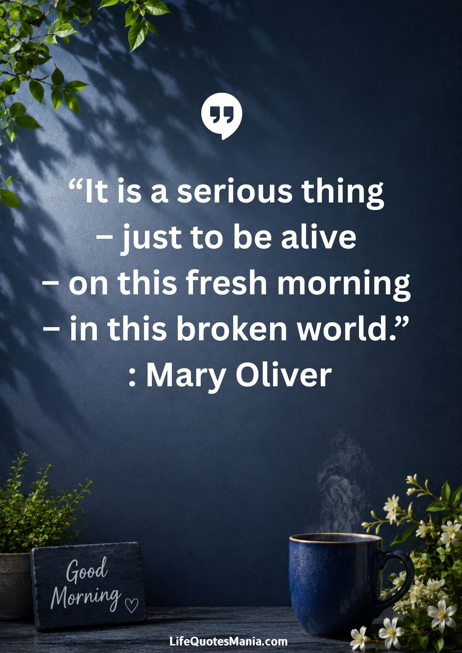 Good morning quotes and images - “It is a serious thing – just to be alive – on this fresh morning – in this broken world.” : Mary Oliver