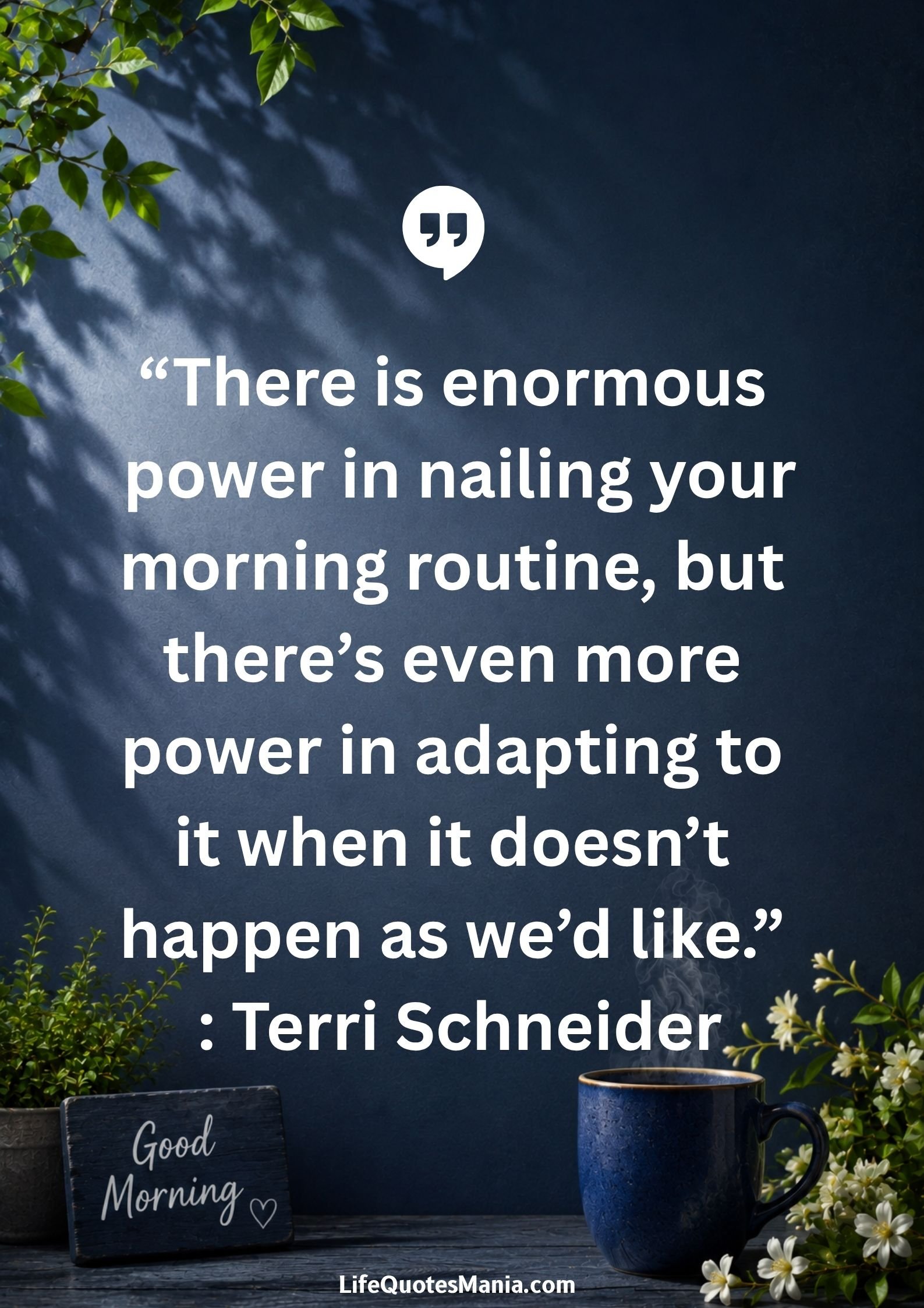 Good morning quotes and images - “There is enormous power in nailing your morning routine, but there’s even more power in adapting to it when it doesn’t happen as we’d like.” : Terri Schneider