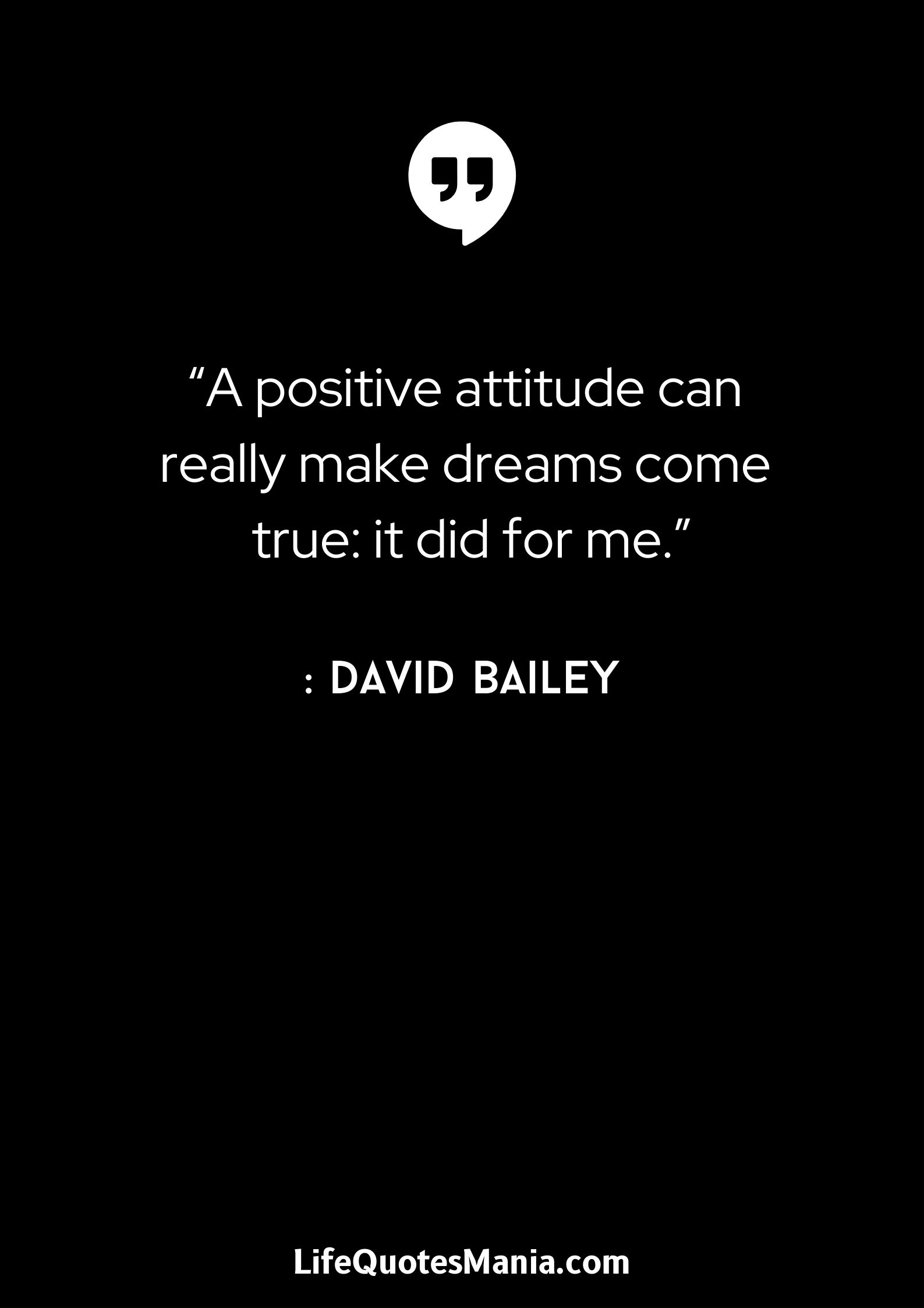 “A positive attitude can really make dreams come true: it did for me.” : David Bailey