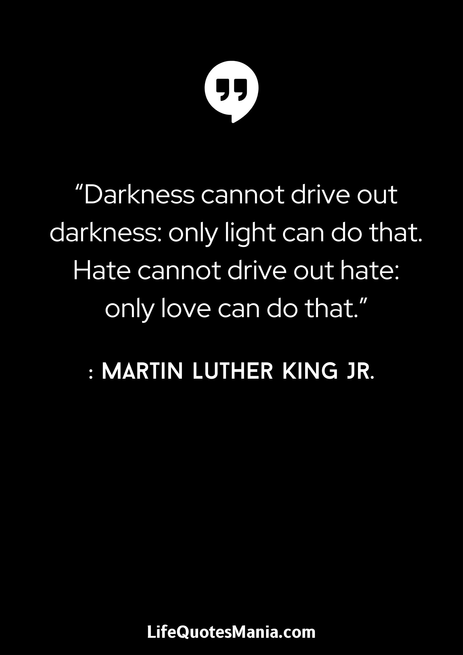 “Darkness cannot drive out darkness: only light can do that. Hate cannot drive out hate: only love can do that.” : Martin Luther King Jr.