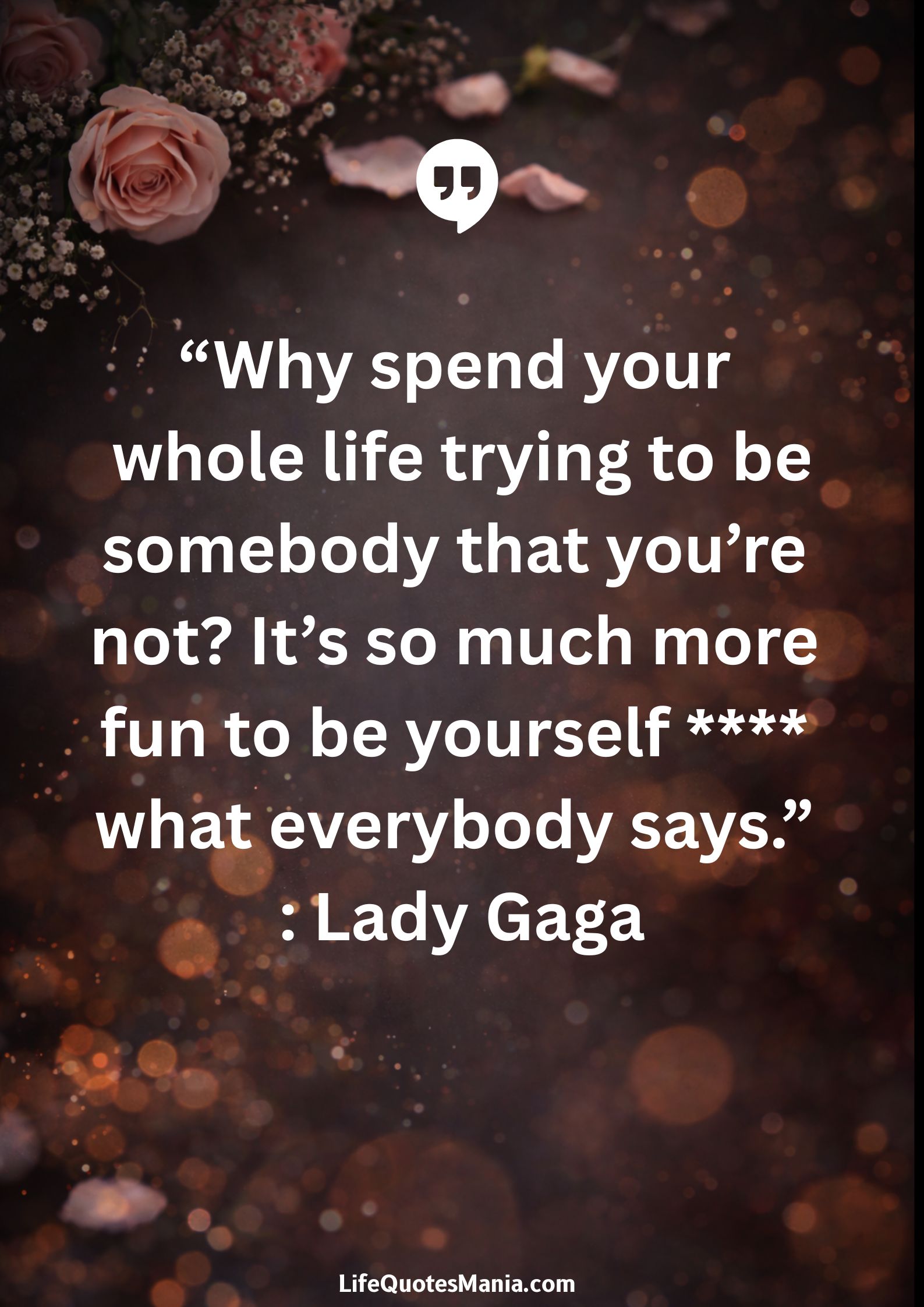 “Why spend your whole life trying to be somebody that you’re not? It’s so much more fun to be yourself **** what everybody says.” : Lady Gaga