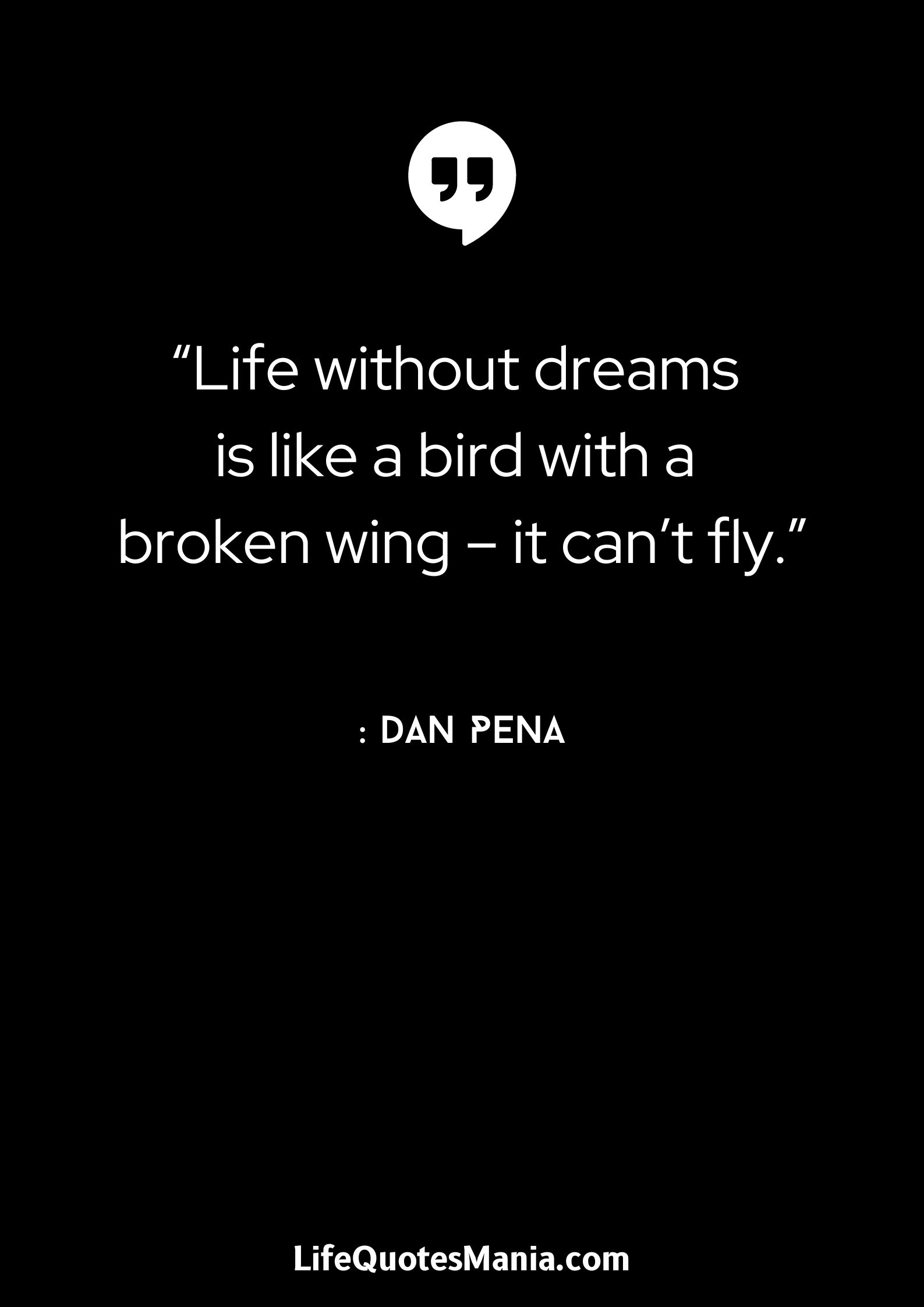 “Life without dreams is like a bird with a broken wing – it can’t fly.” : Dan Pena