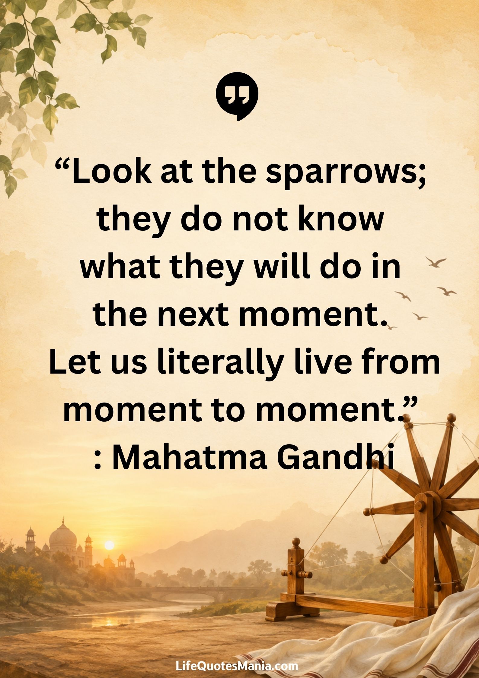 “Look at the sparrows; they do not know what they will do in the next moment. Let us literally live from moment to moment.” : Mahatma Gandhi
