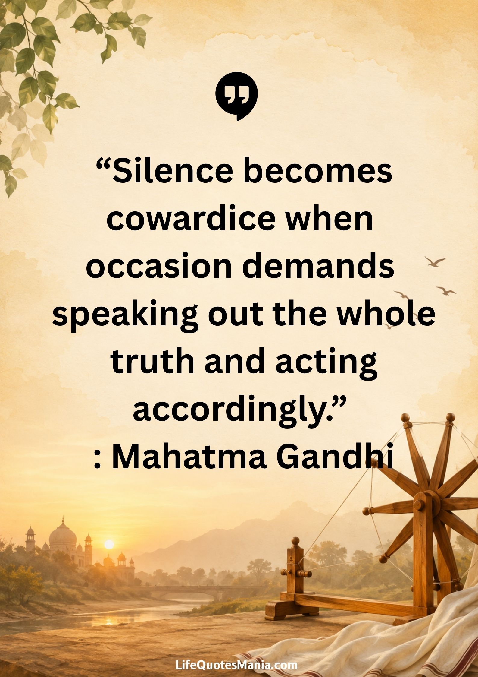 “Silence becomes cowardice when occasion demands speaking out the whole truth and acting accordingly.” : Mahatma Gandhi
