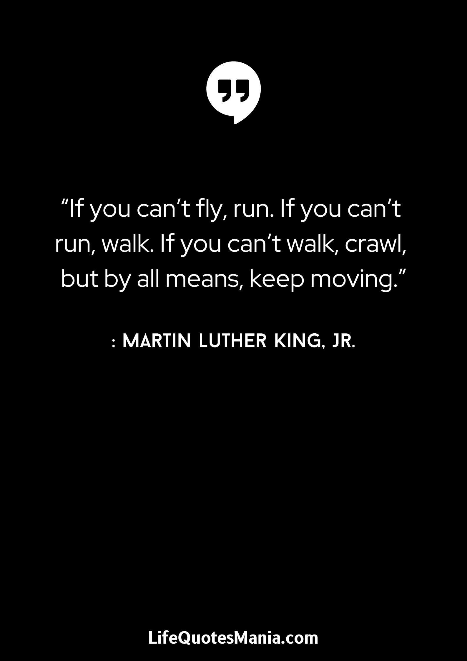 “If you can’t fly, run. If you can’t run, walk. If you can’t walk, crawl, but by all means, keep moving.” : Martin Luther King, Jr.