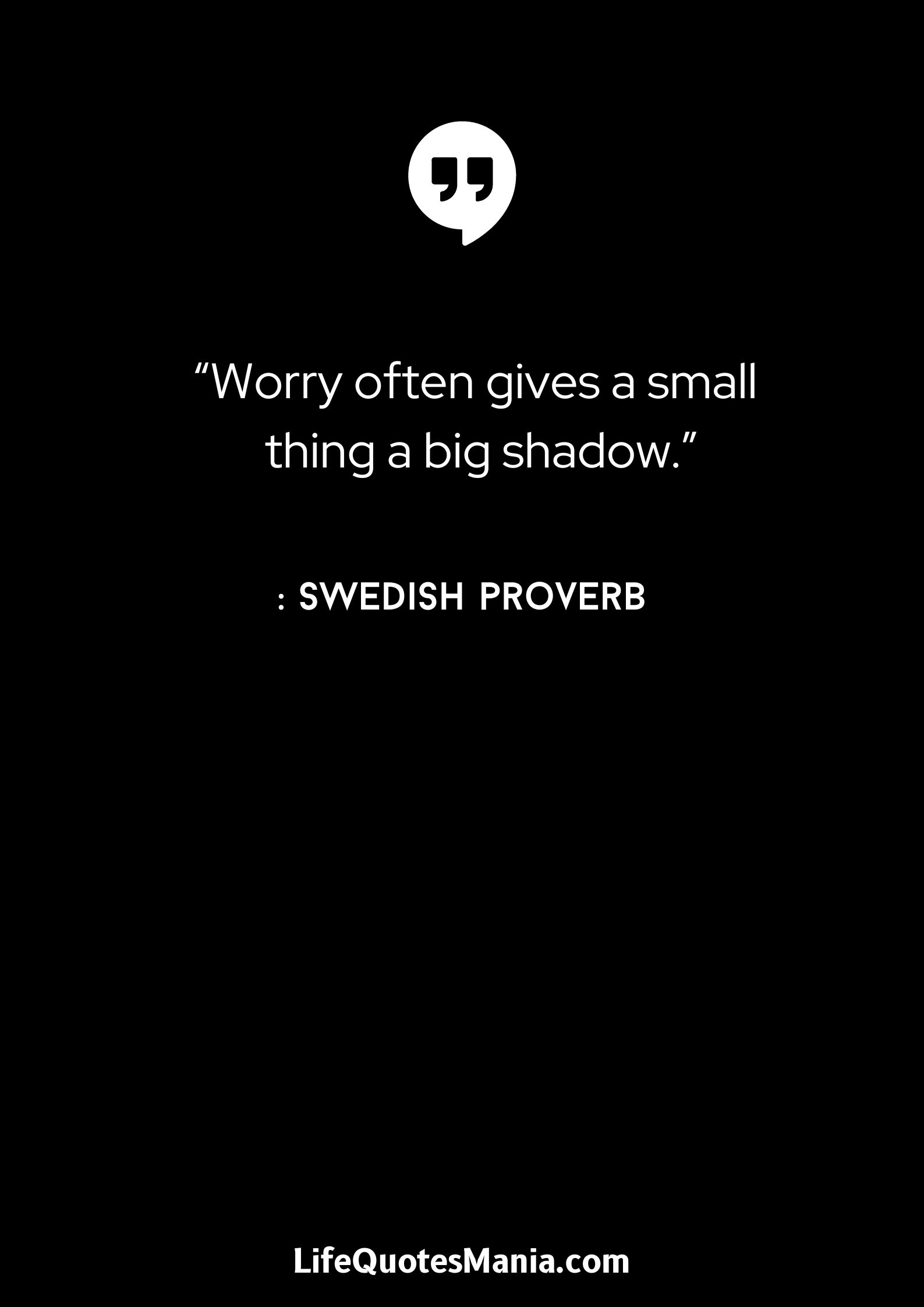 “Worry often gives a small thing a big shadow.” : Swedish proverb