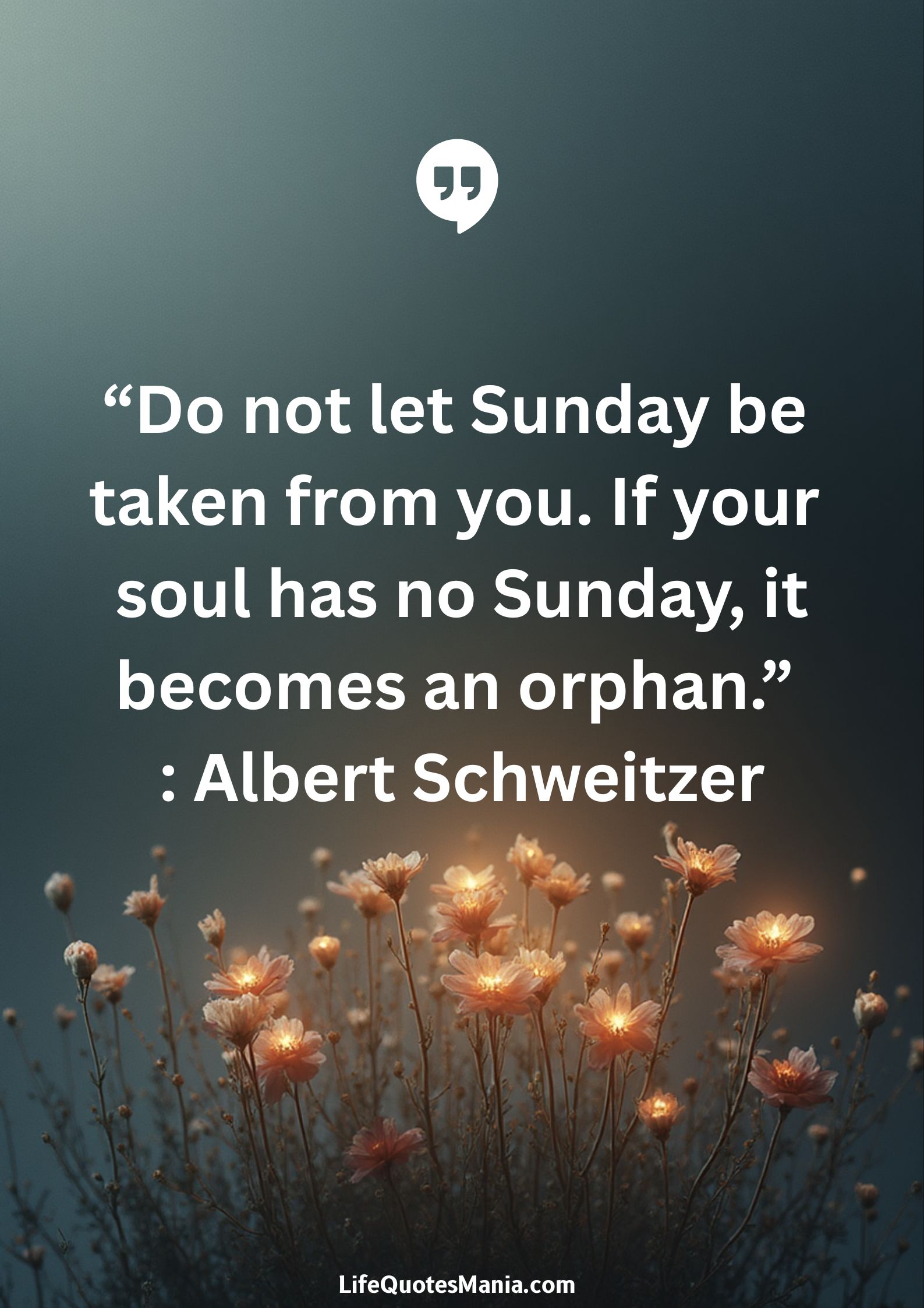 “Do not let Sunday be taken from you. If your soul has no Sunday, it becomes an orphan.” : Albert Schweitzer